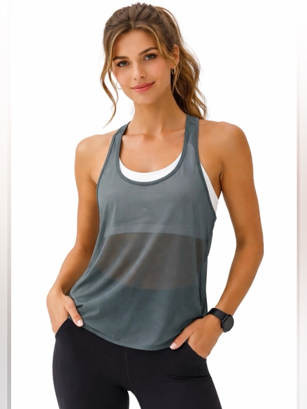 Lululemon 105 Singlet Mesh Tank Size 2 Grey Sage NWOT